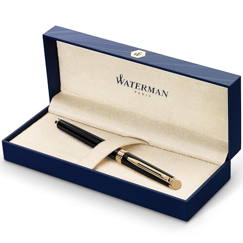 Waterman Hemisphere Fountain Pen | Matte Black with 23k Gold Trim | Medium Nib | Blue Ink | Gift Box