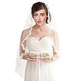 Bridal Veils,White Ivory 1T Wedding Accessories with Lace Edge 86CM