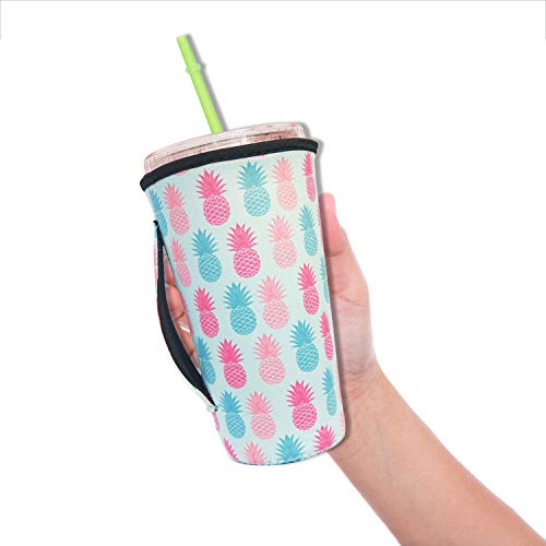 F-Five Reusable Iced Coffee Cup Sleeve Neoprene Insulated Sleeves Cup Cover Holder Idea for 30oz - 32oz Tumbler Cup,Trenta Starbucks,Large Dunkin Donuts (Only Cup Sleeves) (Pineapple) - Thumbnail 4