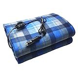Heated Travel Blanket, 12 Volt Electric Car Blanket Travel Throw Automotive Comfortable Heating Car Seat Blanket for Cold Days and Nights Road Trip, Home and Camping (Black&White Plaid)