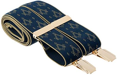 Freemason Masonic Mens Trouser Braces Navy Blue Square and Compass X Back Suit Braces for Men with Strong Gold Colour Clips Extra Long Sizes Available XL XXL