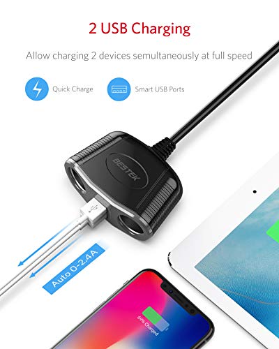 (Update Version) BESTEK 150W Cigarette Lighter Adapter 2-Socket Power Splitter 3A Dual USB Car Charger for iPhone, iPad, Galaxy, Google Pixel, Motorola, LG, Nexus, HTC and More
