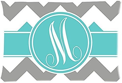 Custom White Grey Chevron Monogram Turquoise Zippered Rectangle Pillow Cases Covers 20x30inch Best Christmas Gift (20x30 One Side)