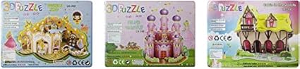 Akshat Pink Castle, Fashion Shop & Cabin in The Woods are The Set of 3 Puzzles (Multicolor) | Jigsaw Puzzle | for Project Making | No Glue & Tool Required