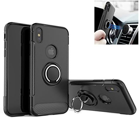 iPhone X Phone Case with Armor 360 Degree Rotating Finger Ring Holder Stand for Car Magnetized Mount Holder Absorbing Bumper Soft TPU inner Hard PC Back for iPhone x Edition 2017 Release (Black)