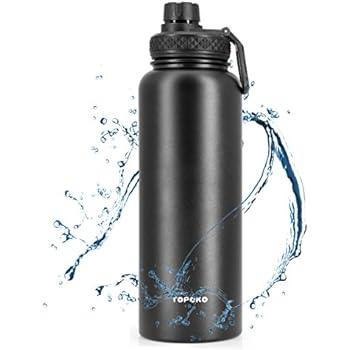 TOPOKO Insulated Water Bottle Wide Mouth Leak & Sweat Proof for Hot and Cold Beverages (40oz Double Twist lid-Black)