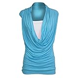Oops Outlet Women's Ruched Cowl Neck Vest 2 In 1 Sleeveless Jersey Tank Top
