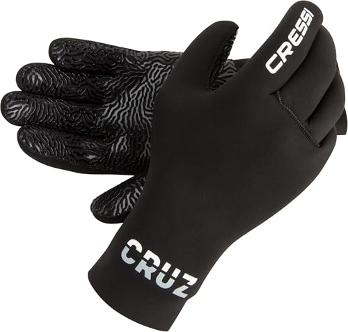 Cressi Cruz Gloves 3mm - Neoprene Diving Gloves Black 3mm Anti Slip Palm System,XL/5, Adult Unisex