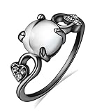 Women's Natural Opal With AAA CZ 14K Gold Black Gun Plated Engagement Band Wedding Rings,Size 6 to 8