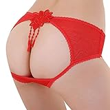 Gracefull Women's Open Crotch Flower Mesh G String T Back Sex Panties Color Red