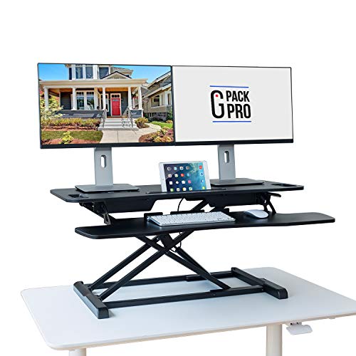 G-Pack Pro – Standing Desk Converter | Height Adjustable Stand Up Desk | Sit to Stand Rise Desk | Easy Adjustments | Tabletop Workstation fits Dual Monitor 27″ | Large 37″ (X37-Gas Spring)