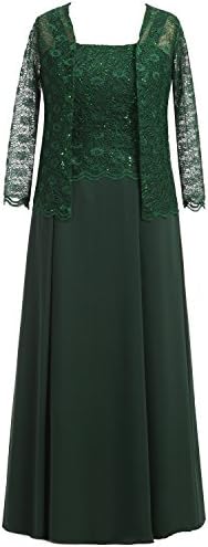 Shushaliying Women's Shiny Long Sleeves Prom Dresses Chiffon Plus Size Mother of Bridal Dresses With Jacket (24, Dark Green)