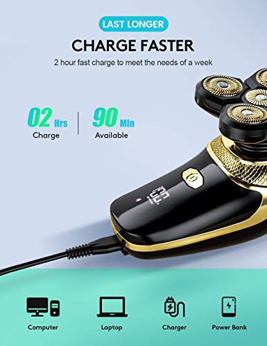 Everfun Electric Razor for Men Bald Head Shavers 5 in 1 Grooming Kit Cordless Rechargeable Beard Trimmer Nose Hair Clippers Shaving Kit Waterproof Rotary Shaver LED Display