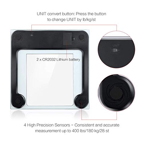 Digital Body Scale, CUSIBOX Smart Body Weight Scale Bathroom Scale with 10 Users Memory Mode, Non-Slip Large LCD Display, 6mm Tempered Glass, up to 400 Pounds - Thumbnail 4