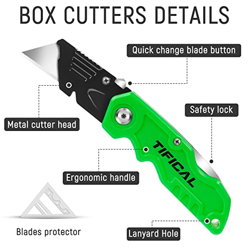 TIFICAL 4 Pack Box Cutter Folding Utility Knife, Extra 10 Blades