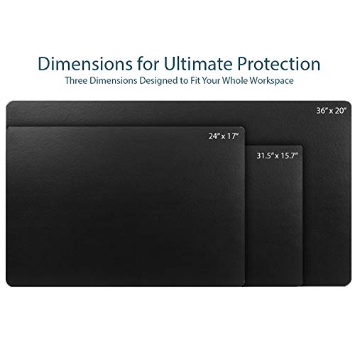 Leather Desk Pad 24" x 17", Vine Creations Office Desk Mat Waterproof Black - Premium Quality - Smooth Mouse Writing Surface - Maximum Protection Dual-Sided Pu Leather Blotter for Desk Office/Home