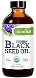 Naturise Organic Black Seed Oil (Nigella Sativa, Cumin Seed) Cold Pressed Non-GMO, 8 oz Glass Bottle Source of Essential Fatty Acids, Omega 3 6 9, Antioxidant for Immune Boost, Joints, Skin, Hair