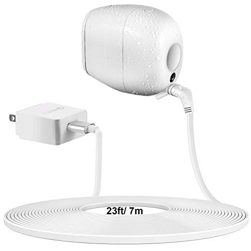 23 ft/ 7 m Weatherproof Flat Power Cable with Power Adapter Compatible with Arlo Pro, Arlo Pro 2, No Need to Charge The Batteries (White)
