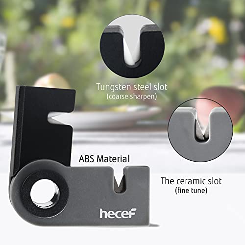 hecef Portable Kitchen Knife Sharpener, 2-stage Mini Sharpening Tools for Indoor & Outdoor Activities , Black& Grey