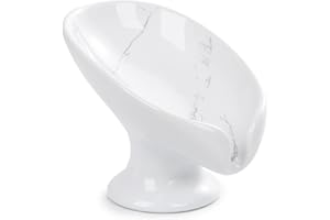 Soap Dish, Marble Soap Holder Self Draining Leaf Shape Soap Dishes, Ceramic Draining Soap Dish for Bathroom Shower, Easy to C