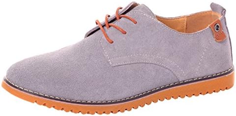 Runday Men's Fashion Suede Leather Shoes Round Toe Lace Up Casual Oxfords(8 D(M)US,grey) (8 D(M) US, Grey)
