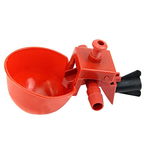 Afco 5Pcs Poultry Feeding Water Drink Cup Drinker Automatic Bird Chicken Fowl Bowl for Cage Hanging size 6cm x 4.3cm x 9cm (red)