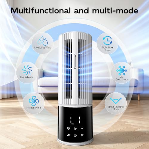 Portable Air Conditioners, Evaporative Swamp Cooler, Cooling Tower Fan with Mist Humidifier, 3 Speeds, Oscillating, Timer, Remote for Bedroom, Office, Dorm - Portable AC Standing Fan (Glacier White)