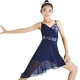 MiDee Latin Dance Costume V-Neck Sequined High-Low Lyrical Dress for Girls
