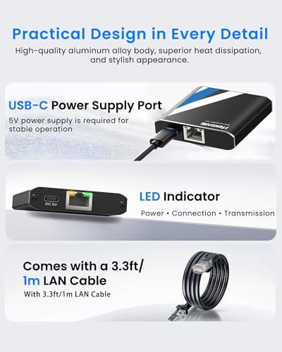 Gigabit Ethernet Splitter 1 to 2, 1000Mbps RJ45 Internet Splitter 2 Port with 3.3FT LAN Cable, Dual Network Adapter for Cat5e/6/7/8, Support 2 Devices Simultaneously