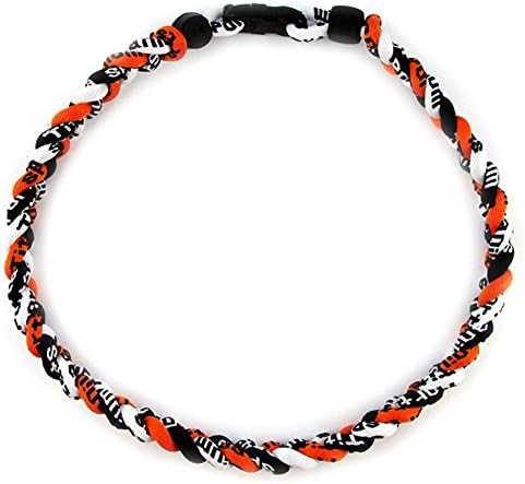 Twisted 3 Rope Braided Titanium Ionic Sports Necklace Baseball Necklace (Black/Orange/White, 20inch)