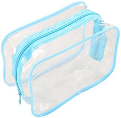 Large Size 25x6x18cm Transparent Plastic Travel Makeup Cosmetic Toiletry Zip Bag (Blue)