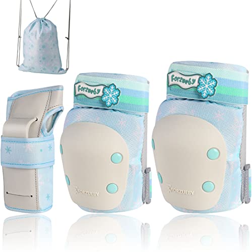 Forzueby Adult/Kids Knee Pads Elbow Pads Wrist Guards 6 in 1 Protective Gear Set for Inline Roller Skating Skateboarding Scooter BMX etc.