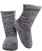 FRALOSHA Women's Booties Slippers Indoor Super Soft Warm Cozy Fuzzy Lined Slipper Boots with Anti-Slip Slipper Socks
