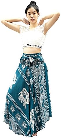 Cotton Rose Hippie Gypsy Bohemian Skirt Beach Dresses Cover Ups Sundresses Women (SEpG Green)