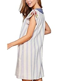 Vestido recto de algodón con manga gorra bordada y rayada RBBK para mujer