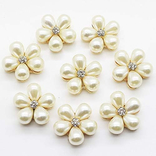 Lkeran Round 20pc 21mm Golden Base Pearl Rhinestone Buttons 2018 Wedding invitatins Decoraation Clothing Alloy Button DIY Hair Flower Center Scrapbooking Craft Supplies