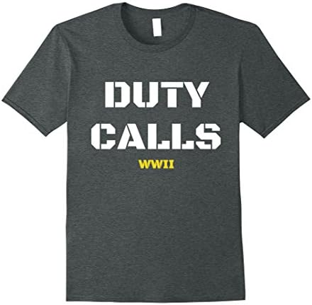Mens Funny Duty Calls WWII T-Shirt Gift XL Dark Heather