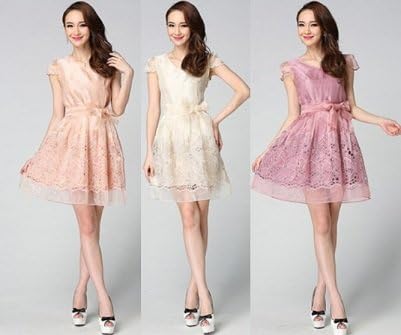 Amazon 大人上品 刺繍 オーガンジー ドレス ワンピース S ピンク ワンピース チュニック 通販