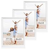 LaVie Home 8x10 Picture Frames(3 Pack, White) Single Photo Frame with High Definition Glass for Wall Mount & Table Top Display, Set of 3 Basic Collection