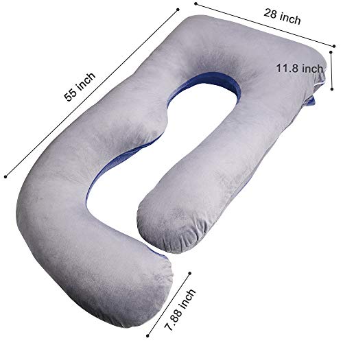 Chilling Home Pregnancy Pillow, 55 inches Full Body Pillow Maternity Pillow for Pregnant Women, Comfort U Shaped Zootzi Pillow with Removable Washable Velvet Cover, Grey 55x28 inch (Full)