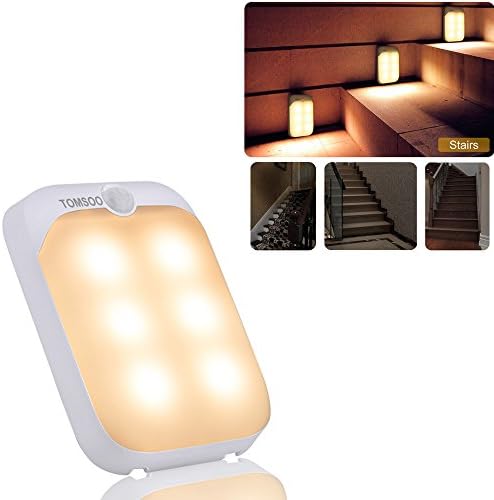 TOMSOO Cordless Battery-Powered Motion Sensor Light, Stick-anywhere Motion-sensing LED Night Light, Closet Lights Stair Lights, Safe Lights for Hallway, Bathroom, Bedroom, Kitchen (Warm White)
