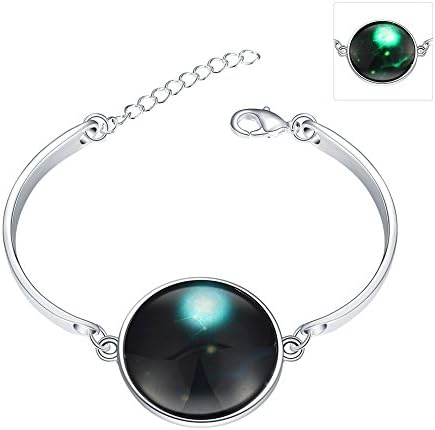 iCAREu Silver Plated Adjustable Bangle Bracelet with a Fluorescent Signs of The Zodiac Pendant, 8"(Taurus)