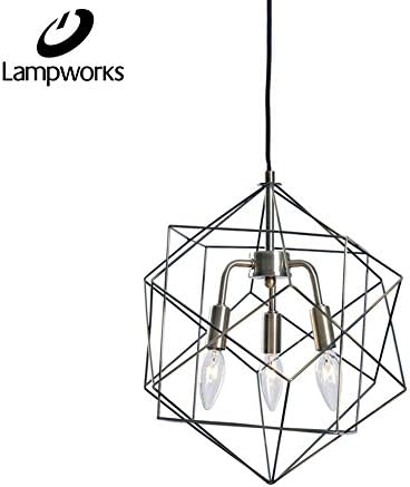 Lampworks Pendant Light Geometric Metal Cage Ceiling Light Fixture Modern Chandelier Industrial Lighting for Bedrooms Living Room(Bulb Not Included)