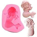 CHICTRY Cute 3D Sleeping Mermaid Silicone Mold Non-Stick DIY Cake Fondant Chocolate Candy Making Mold Soap Clay Mold for Baby Shower Birthday Cake Decoration