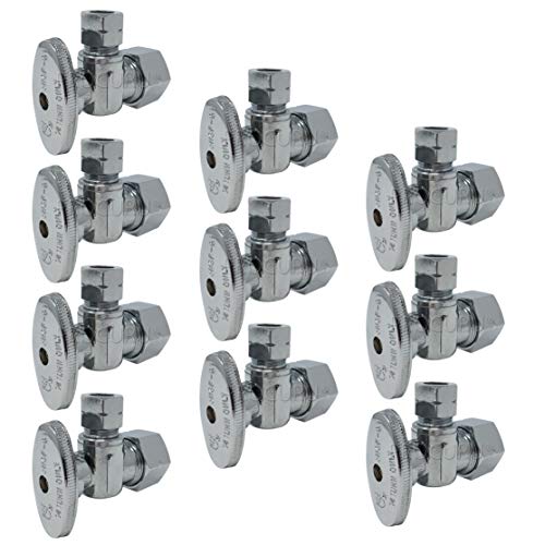 [10-Pack] PROCURU Angle Stop Valve 1/2" Nominal (5/8" OD) Compression x 3/8" OD, 1/4-Turn Lead Free