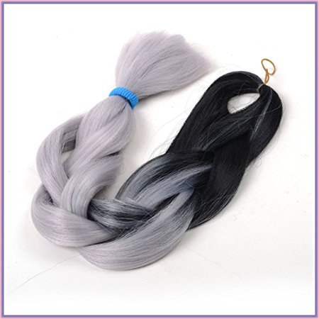 New Bee Hair(TM)5Packs/Lot Grey Ombre Kanekalon Braiding Hair Extensions Black+Light Grey Color Synthetic Jumbo Braids In stock