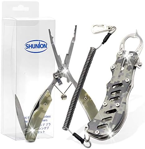 フィッシュグリップ フィッシングプライヤー プライヤー セット 釣り プライヤーセット 超軽量 アルミ製 魚掴み器 釣り針付き ナイフ 内蔵 収納ケース 安全ロープ付き 防錆 多機能 フィッシュキャッチャー