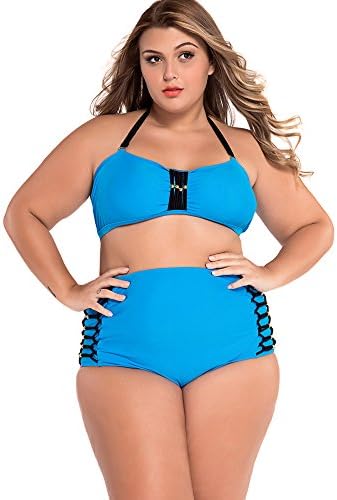 LIWA High Waist Swimsuit Separate Halter Stitching Padding No Steel Large Size Bikini