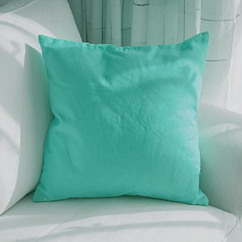 Måløv Linen Luxurious Egyptian Cotton 2-PCs Tailored Throw Pillow Cover Solid Pattern, 400-Thread-Count (18" x 18", Aqua Blue)