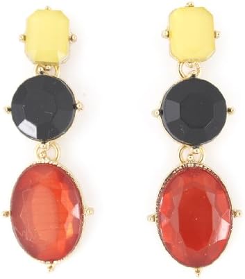 Pretty Oval Liner Faceted Yellow,black and Orange Post Backing Earrings